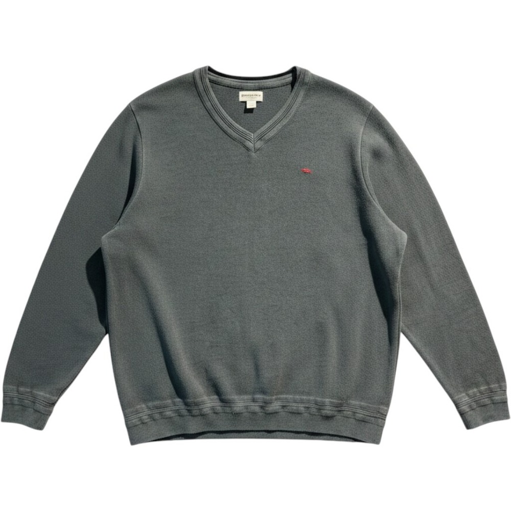 Bob Timberlake Mens V-Neck Sweater Gray Cotton Blend Knit Pullover XL
